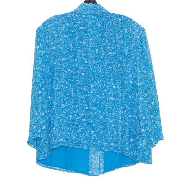 Cynthia Howie Maggy Boutique Top Silk Preppy Boho Sheer Button Up Blue Size 18W - Picture 2 of 5